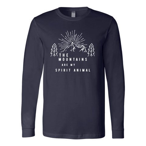 Image of Mountains Spirit T Shirt 1 T-shirt Canvas Long Sleeve Shirt Navy S