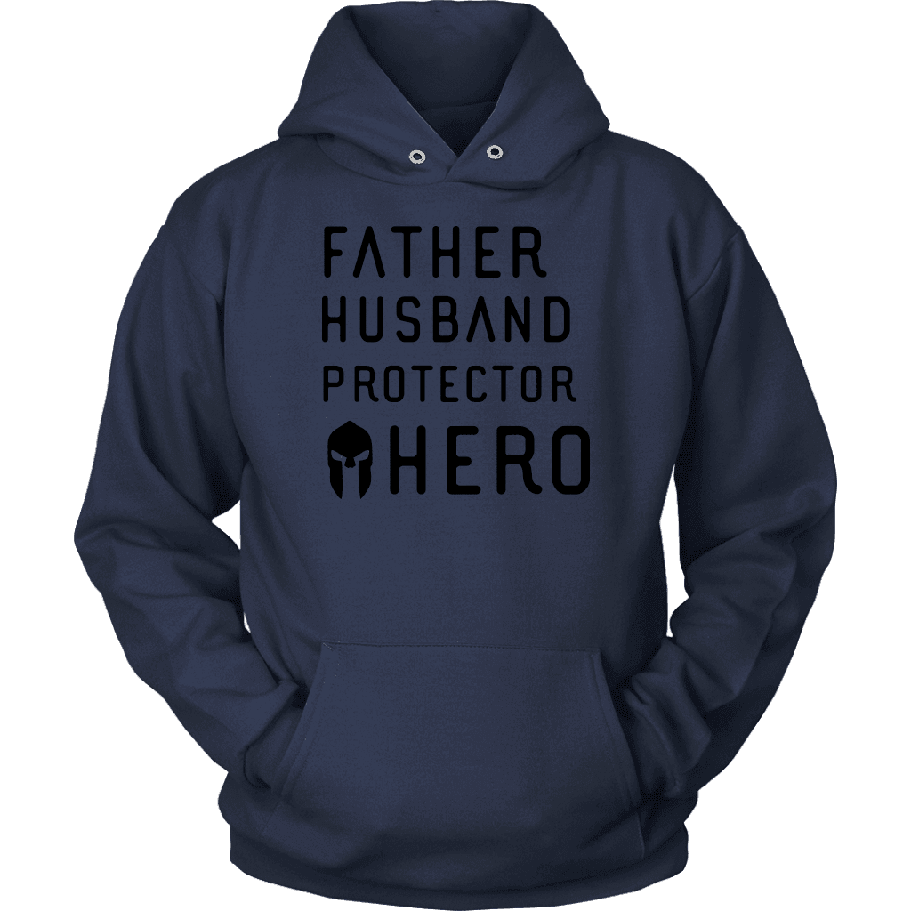 Father Husband Protector Hero Spartan Black T-shirt Unisex Hoodie Navy S