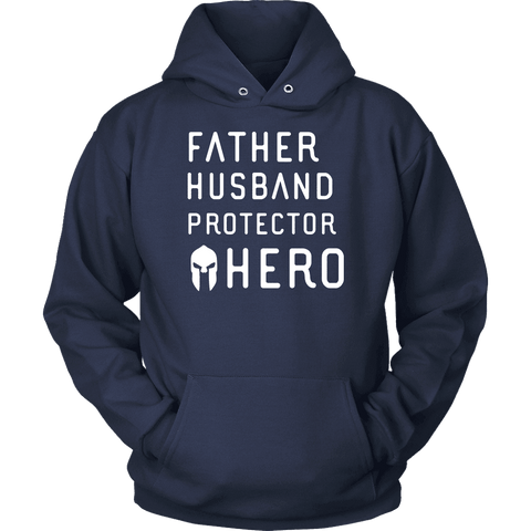 Image of Father Husband Protector Hero Spartan White Print T-shirt Unisex Hoodie Navy S
