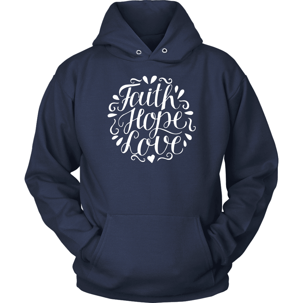 Faith Hope and Love, White Print T-shirt Unisex Hoodie Navy S