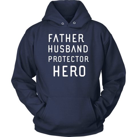Image of Father Husband Protector Hero White Print T-shirt Unisex Hoodie Navy S