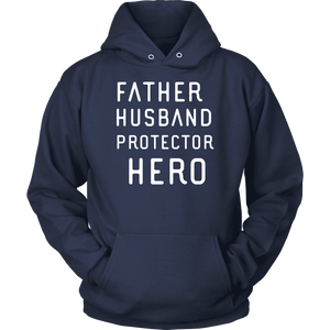 Father Husband Protector Hero White Print T-shirt Unisex Hoodie Navy S