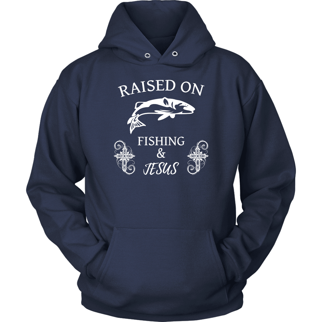 Fishing and Jesus, White T-shirt Unisex Hoodie Navy S