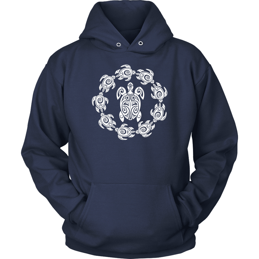 Fun Circle of Life Tribal Turtle Shirt, White Print T-shirt Unisex Hoodie Navy S
