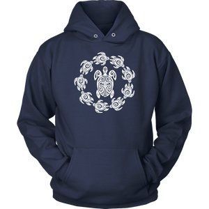 Fun Circle of Life Tribal Turtle Shirt, White Print T-shirt Unisex Hoodie Navy S