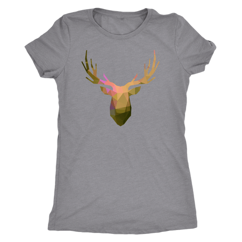 Image of Deer Polygonal 2 T-shirt Next Level Womens Triblend Heather Grey S