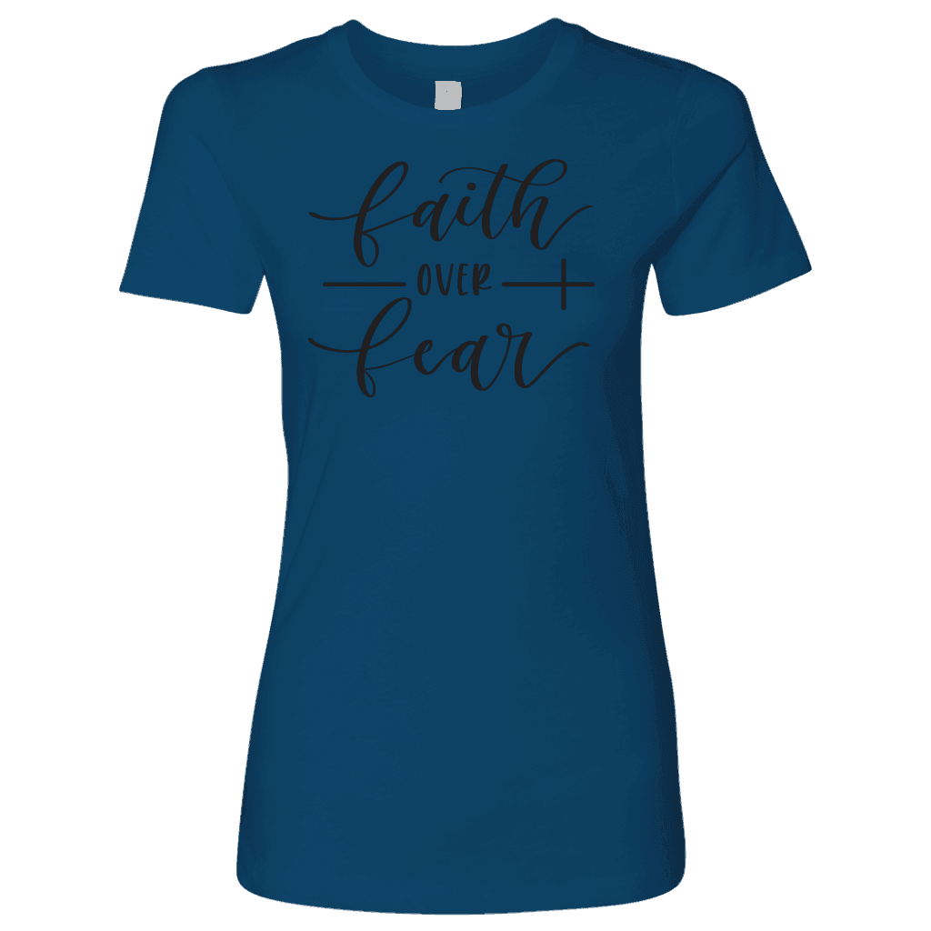 Faith Over Fear Womens Black Print T-shirt Next Level Womens Shirt Cool Blue S