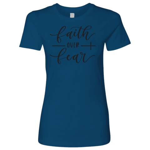 Image of Faith Over Fear Womens Black Print T-shirt Next Level Womens Shirt Cool Blue S