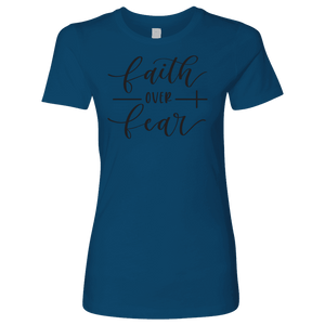 Faith Over Fear Womens Black Print T-shirt Next Level Womens Shirt Cool Blue S