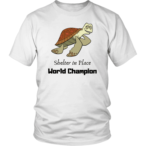 Image of Shelter In Place World Champion, Black Print T-shirt District Unisex Shirt White S