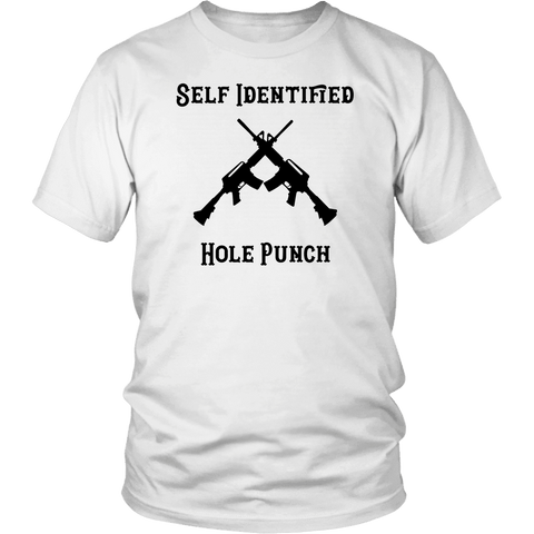 Image of Self Identified Hole Punch T-shirt District Unisex Shirt White S