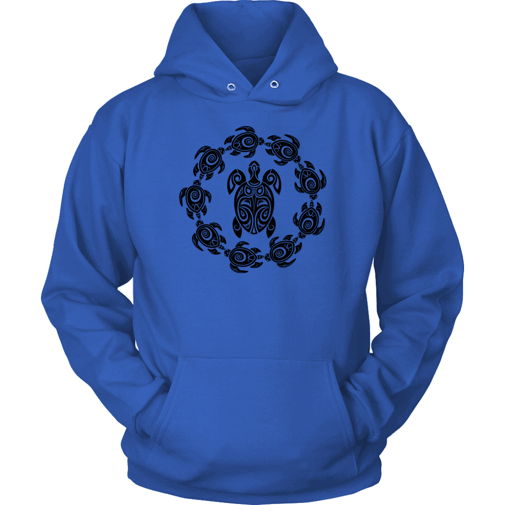 Fun Circle of Life Tribal Turtle Shirt, Black Print T-shirt Unisex Hoodie Royal Blue S