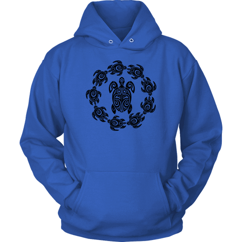 Image of Fun Circle of Life Tribal Turtle Shirt, Black Print T-shirt Unisex Hoodie Royal Blue S