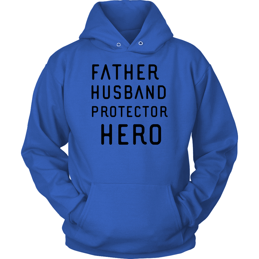Father Husband Protector Hero, Black Print T-shirt Unisex Hoodie Royal Blue S