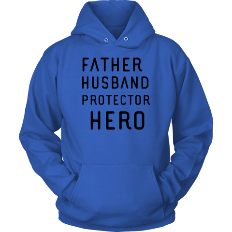 Image of Father Husband Protector Hero, Black Print T-shirt Unisex Hoodie Royal Blue S