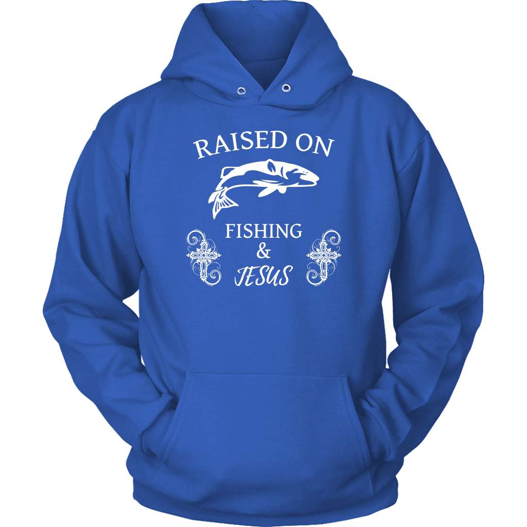 Fishing and Jesus, White T-shirt Unisex Hoodie Royal Blue S