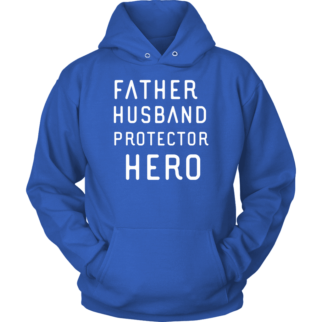 Father Husband Protector Hero White Print T-shirt Unisex Hoodie Royal Blue S