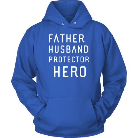 Image of Father Husband Protector Hero White Print T-shirt Unisex Hoodie Royal Blue S