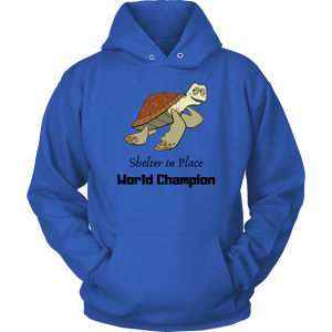 Shelter In Place World Champion, Black Print T-shirt Unisex Hoodie Royal Blue S