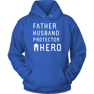 Father Husband Protector Hero Spartan White Print T-shirt Unisex Hoodie Royal Blue S