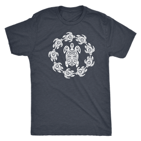 Fun Circle of Life Tribal Turtle Shirt, White Print T-shirt Next Level Mens Triblend Vintage Navy S