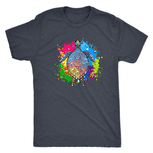 Vibrant Color Splash Sea Turtle T-shirt Next Level Mens Triblend Vintage Navy S