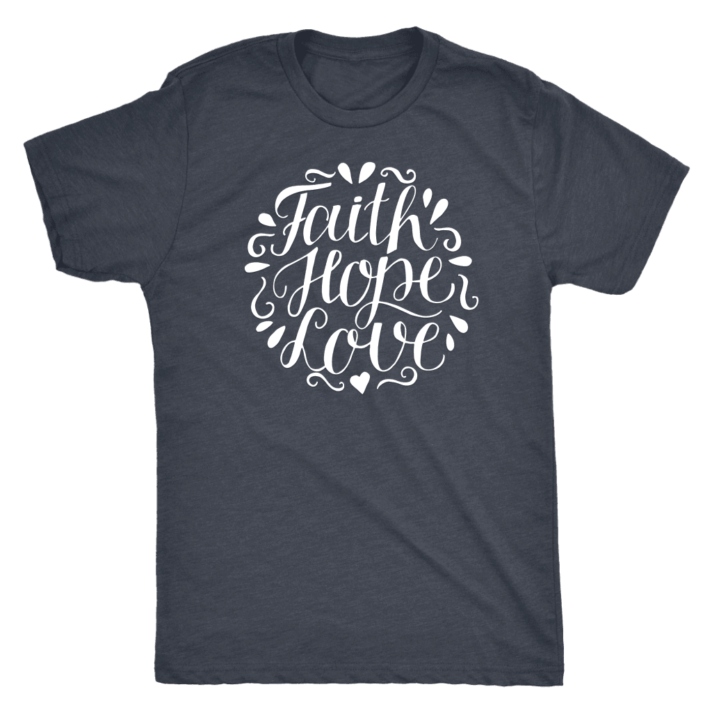 Faith Hope and Love, White Print T-shirt Next Level Mens Triblend Vintage Navy S