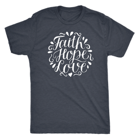 Faith Hope and Love, White Print T-shirt Next Level Mens Triblend Vintage Navy S