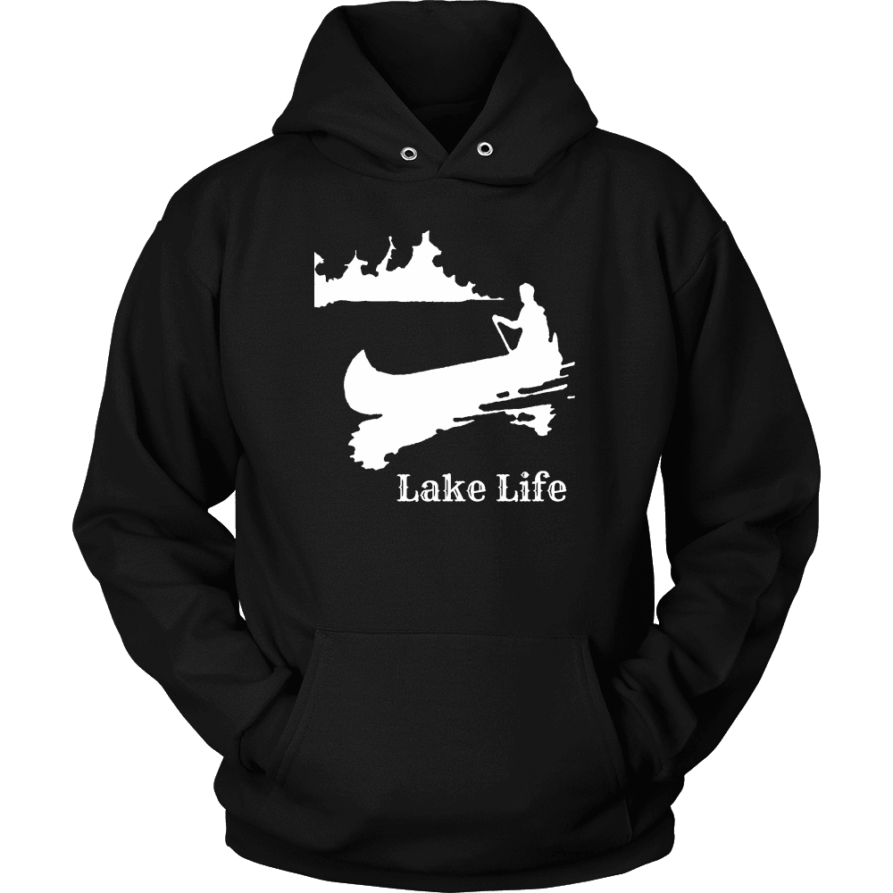 Lake Life, Person in Canoe on the Lake T-shirt Unisex Hoodie Black S