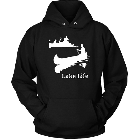 Image of Lake Life, Person in Canoe on the Lake T-shirt Unisex Hoodie Black S