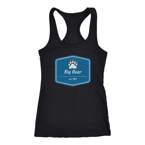 Image of Big Bear Blue Logo T-shirt Next Level Racerback Tank Black XS