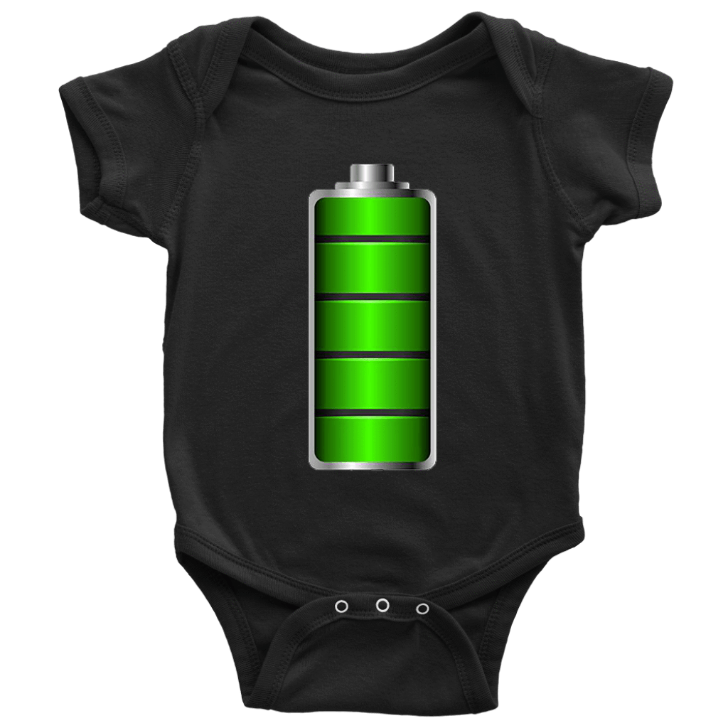 Fully Charged Onsies T-shirt Baby Bodysuit Black NB