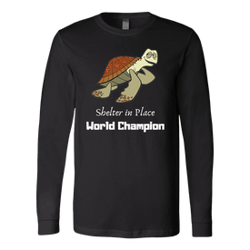 Shelter In Place World Champion, White Print Long Sleeve Hoodie T-shirt Canvas Long Sleeve Shirt Black S