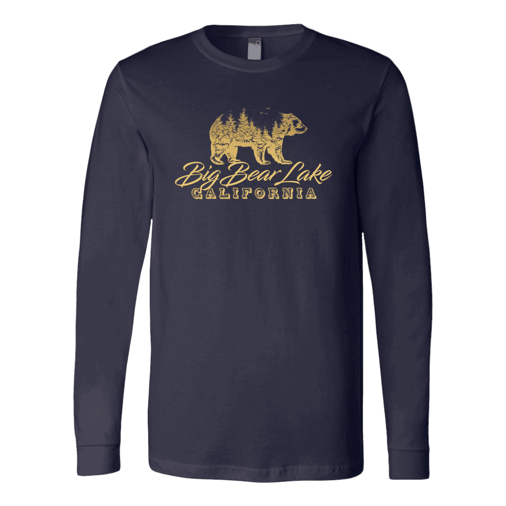 Big Bear Lake California V.2, Gold, Hoodies Long Sleeve T-shirt Canvas Long Sleeve Shirt Navy S