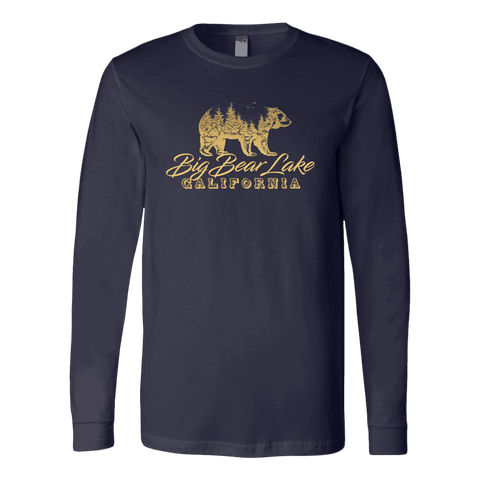 Image of Big Bear Lake California V.2, Gold, Hoodies Long Sleeve T-shirt Canvas Long Sleeve Shirt Navy S