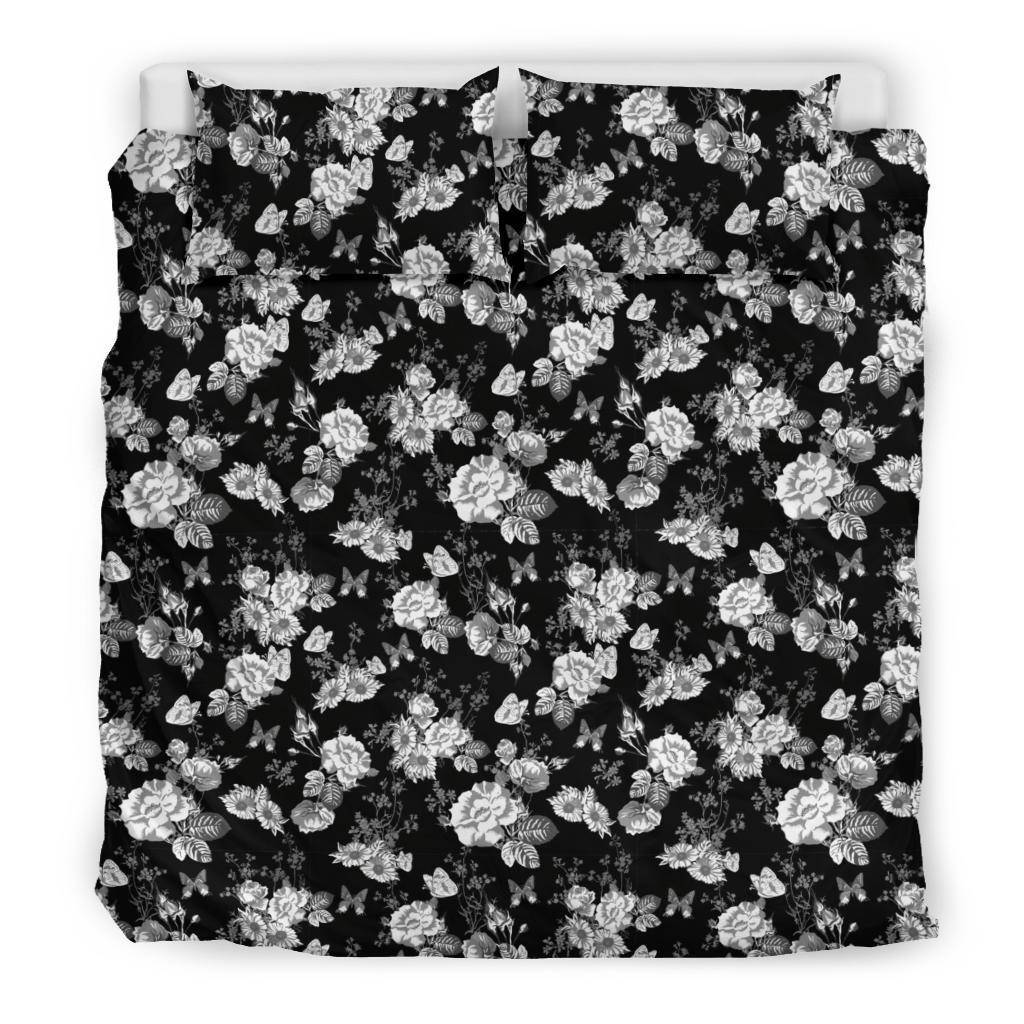 Gorgeous White Flowers on Premium Bedding bedding Bedding Set - Black - Beige US King 