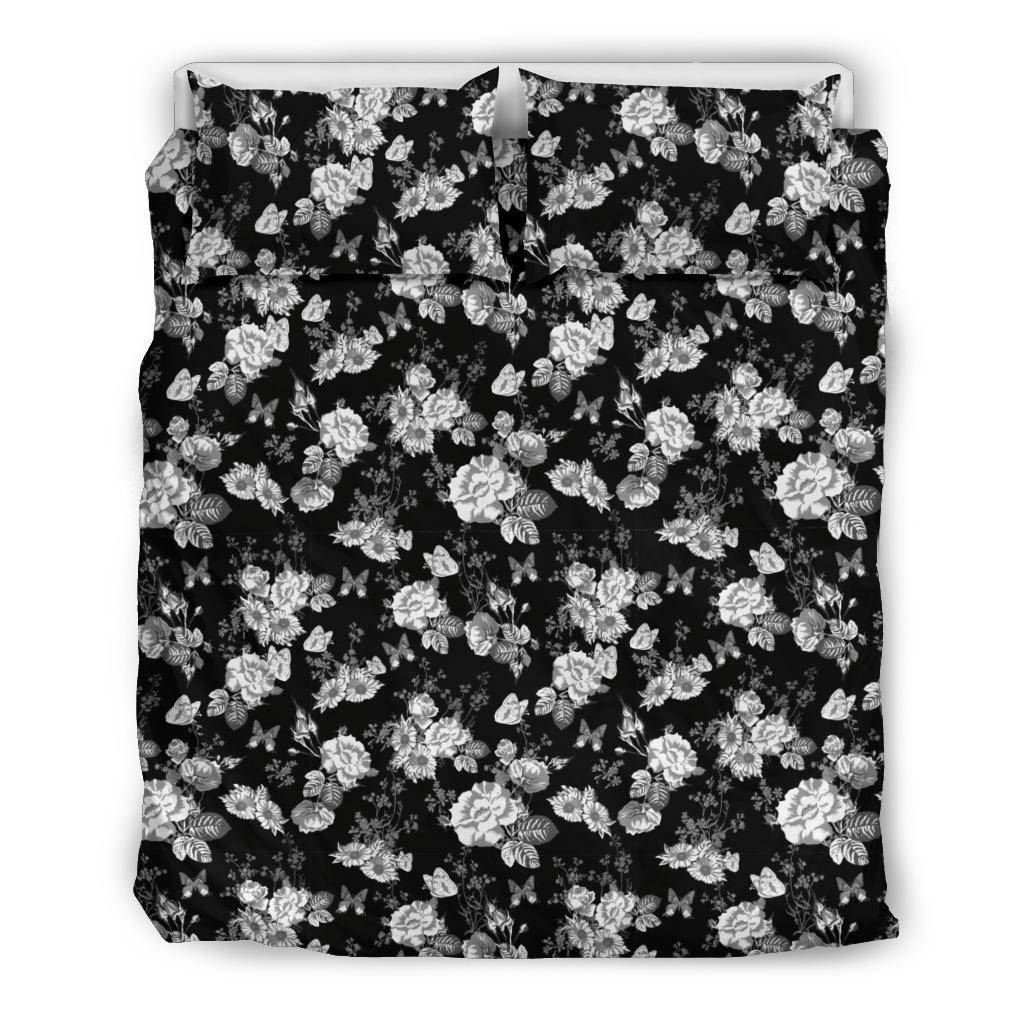Gorgeous White Flowers on Premium Bedding bedding Bedding Set - Black - Beige US Queen/Full 