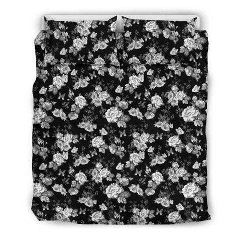Image of Gorgeous White Flowers on Premium Bedding bedding Bedding Set - Black - Beige US Queen/Full 