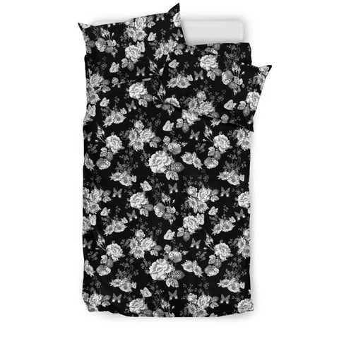 Image of Gorgeous White Flowers on Premium Bedding bedding Bedding Set - Black - Beige US Twin 