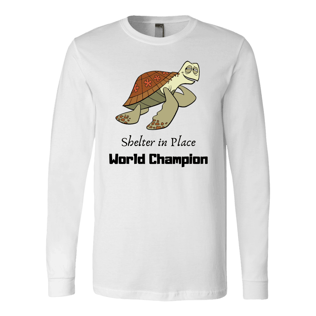 Shelter In Place World Champion, Black Print T-shirt Canvas Long Sleeve Shirt White S