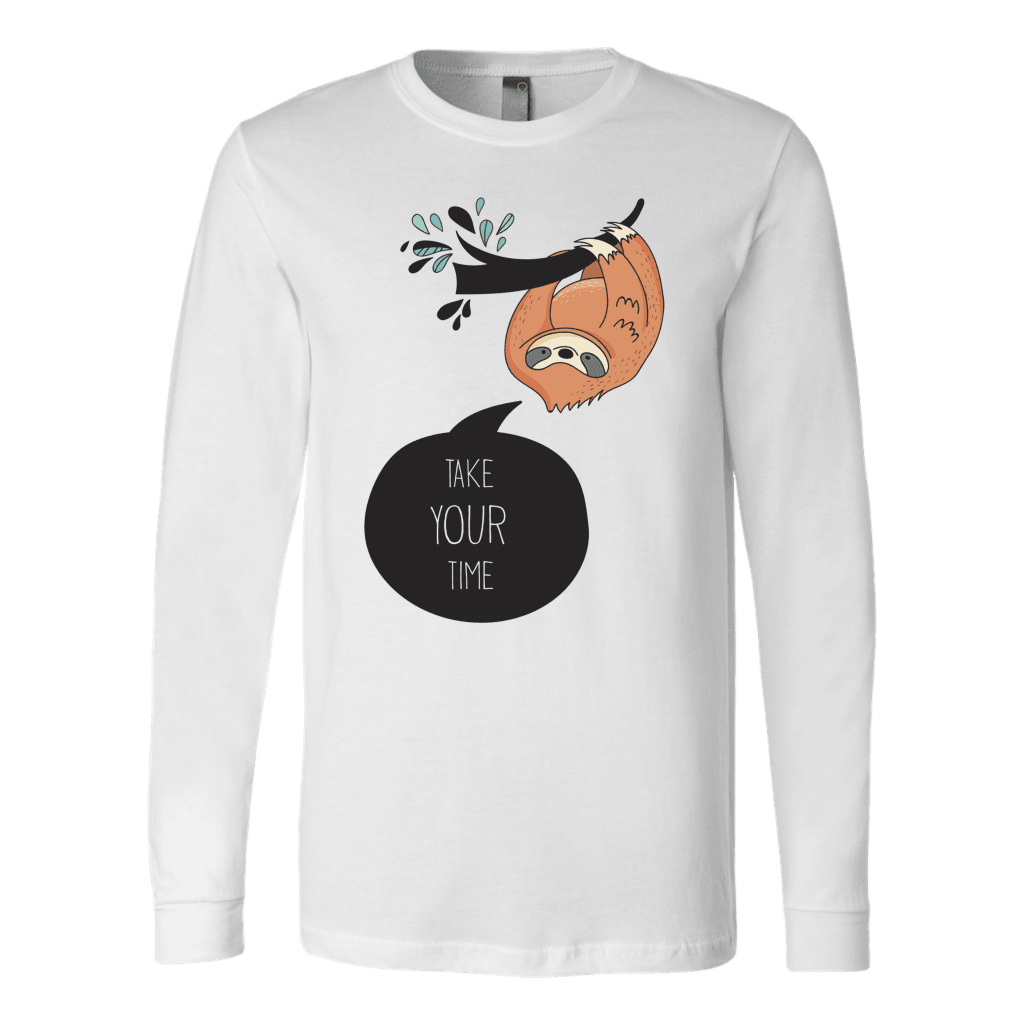 Take Your Time Sloth T-shirt Canvas Long Sleeve Shirt White S