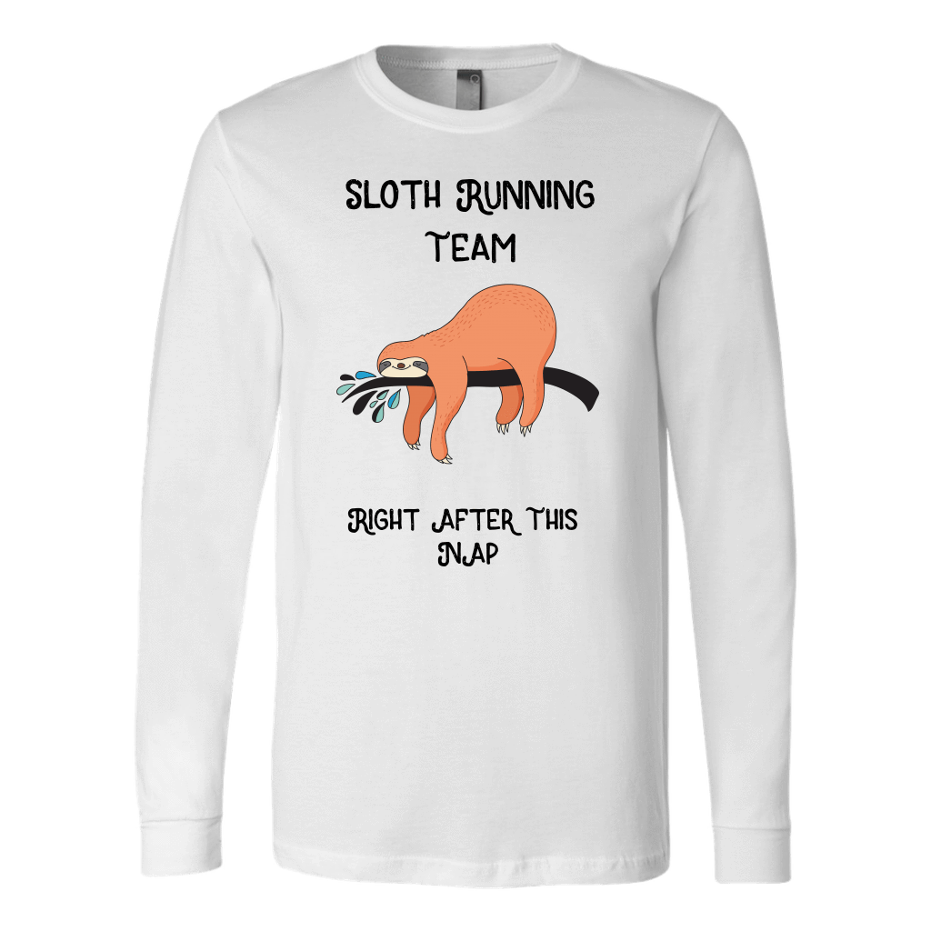 Sloth Running Team T-shirt Canvas Long Sleeve Shirt White S