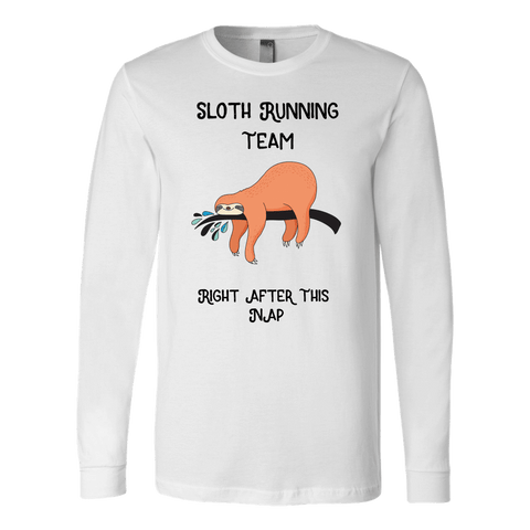 Image of Sloth Running Team T-shirt Canvas Long Sleeve Shirt White S