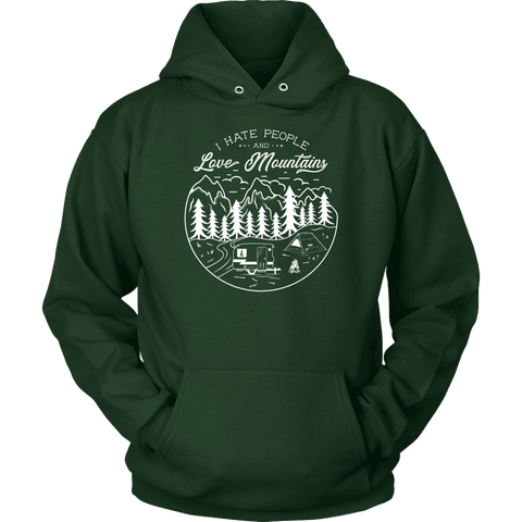 Image of Hate Peeps, Love Mountains T-shirt Unisex Hoodie Dark Green S