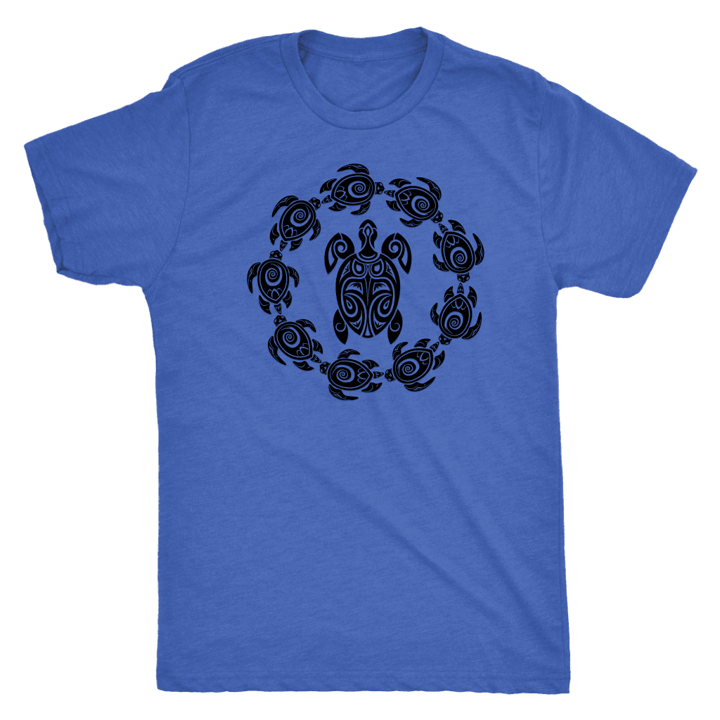 Fun Circle of Life Tribal Turtle Shirt, Black Print T-shirt Next Level Mens Triblend Vintage Royal S