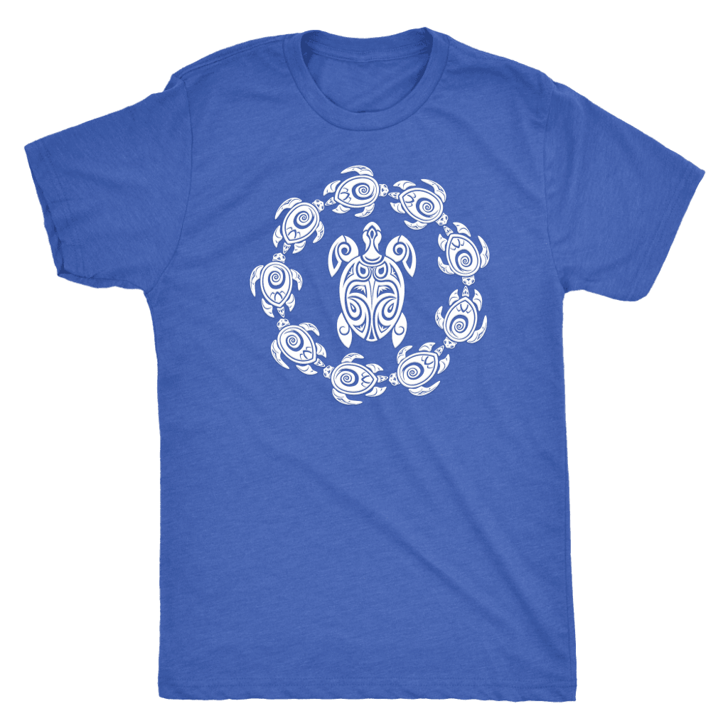 Fun Circle of Life Tribal Turtle Shirt, White Print T-shirt Next Level Mens Triblend Vintage Royal S