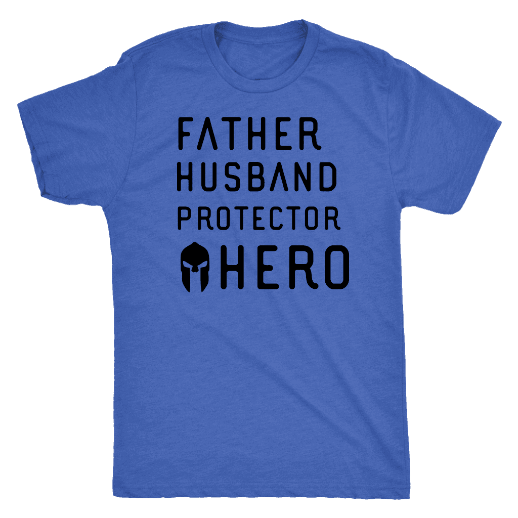 Father Husband Protector Hero Spartan Black T-shirt Next Level Mens Triblend Vintage Royal S