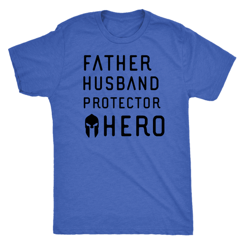 Image of Father Husband Protector Hero Spartan Black T-shirt Next Level Mens Triblend Vintage Royal S