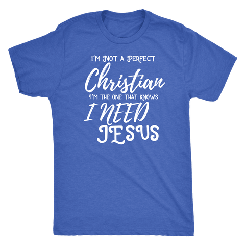 Image of Not A Perfect Christian, Shirts T-shirt Next Level Mens Triblend Vintage Royal S