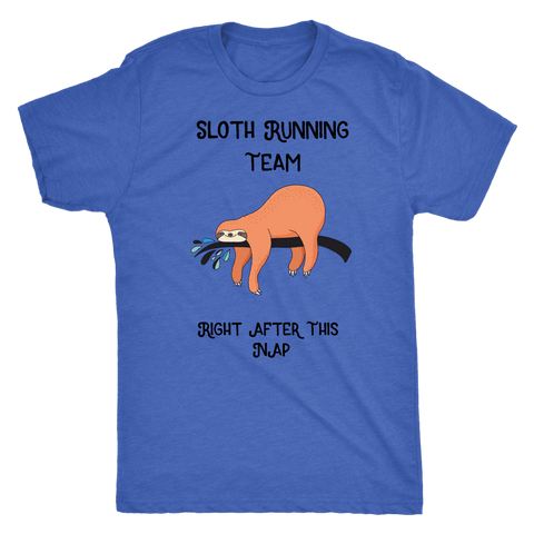 Image of Sloth Running Team T-shirt Next Level Mens Triblend Vintage Royal S
